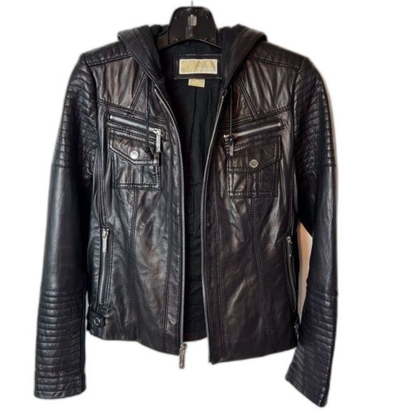 SOLD Michael Kors Leather Jacket Black Size M NWOT - Picture 1 of 8